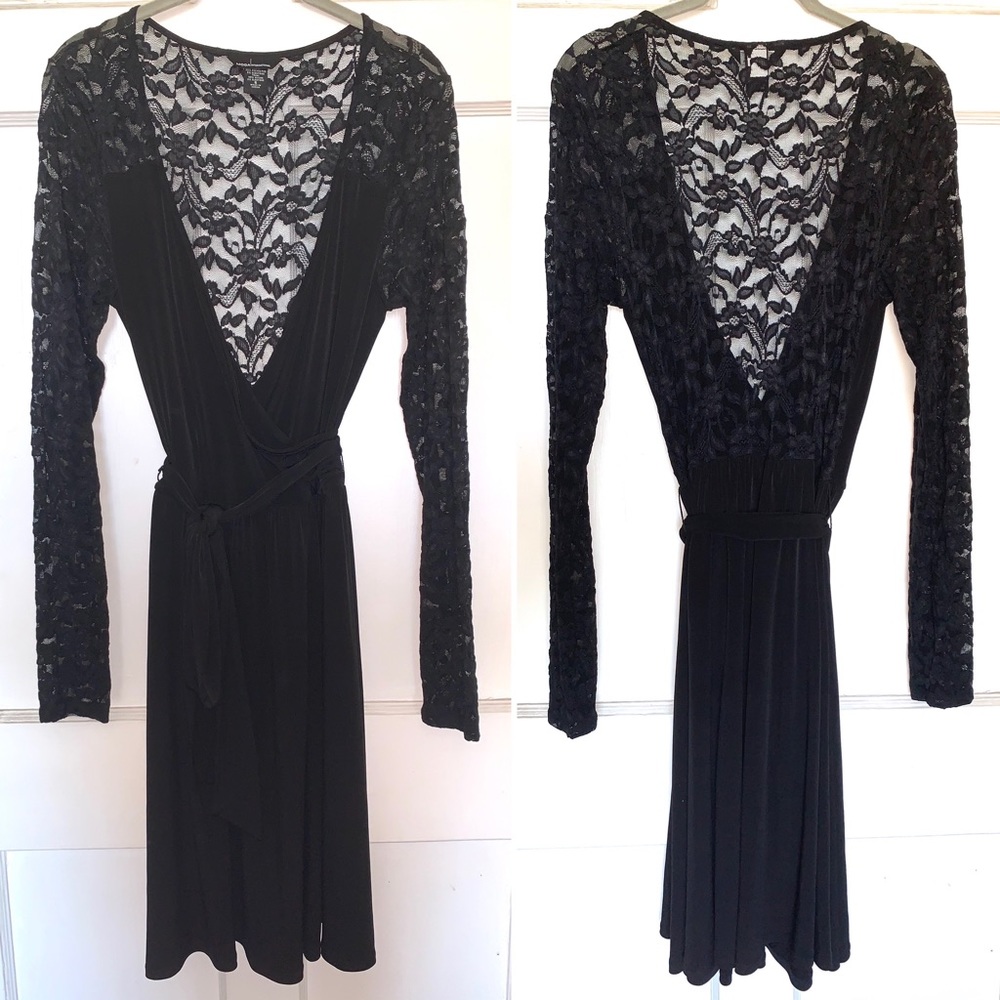 VTG Sexy LBD🔥Lace faux wrap Party A-line stretch